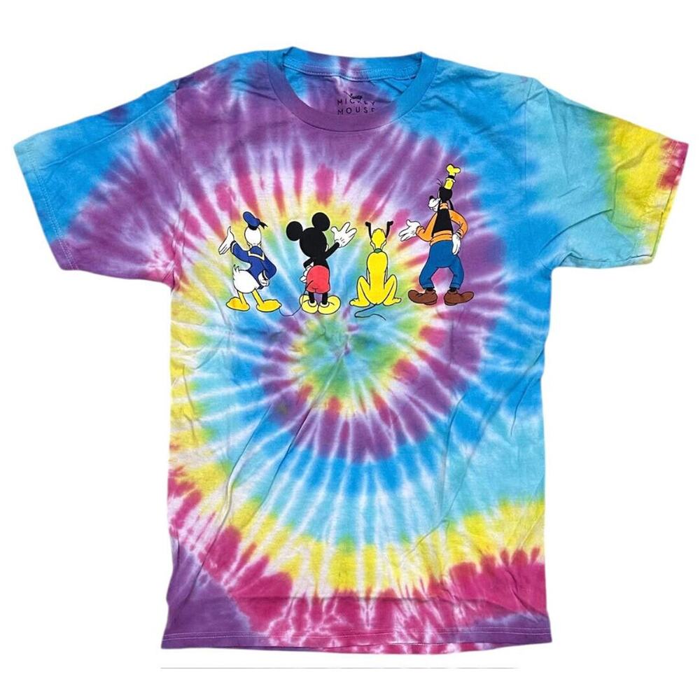 Mickey Mouse Disney Men's T-Shirt Donald Duck Goofy Pluto Spiral Tie Dye Tee - Picture 1 of 2
